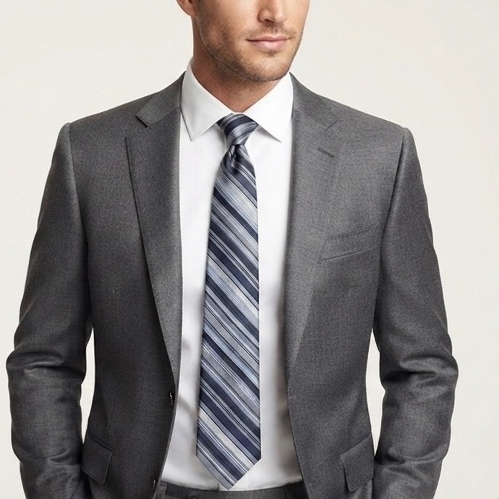 Stafford 100% Silk Tie‎ Striped Blue Silver Gray Men's Business Suit Necktie